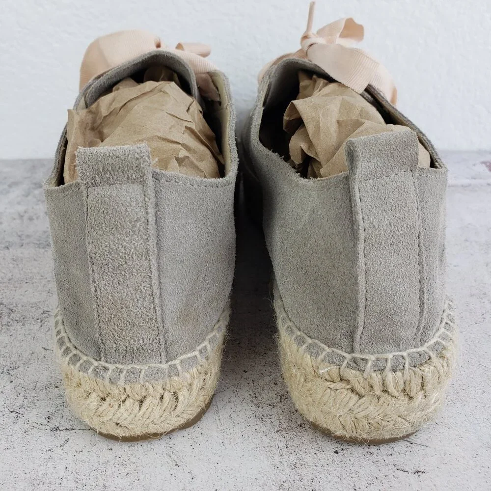Manebi Hamptons Espadrille Sneaker Platform Jute Gray Suede Leather size 41